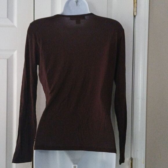 Michael Michael Kors brown sequin front long sleeve top Sz S - Picture 5 of 6